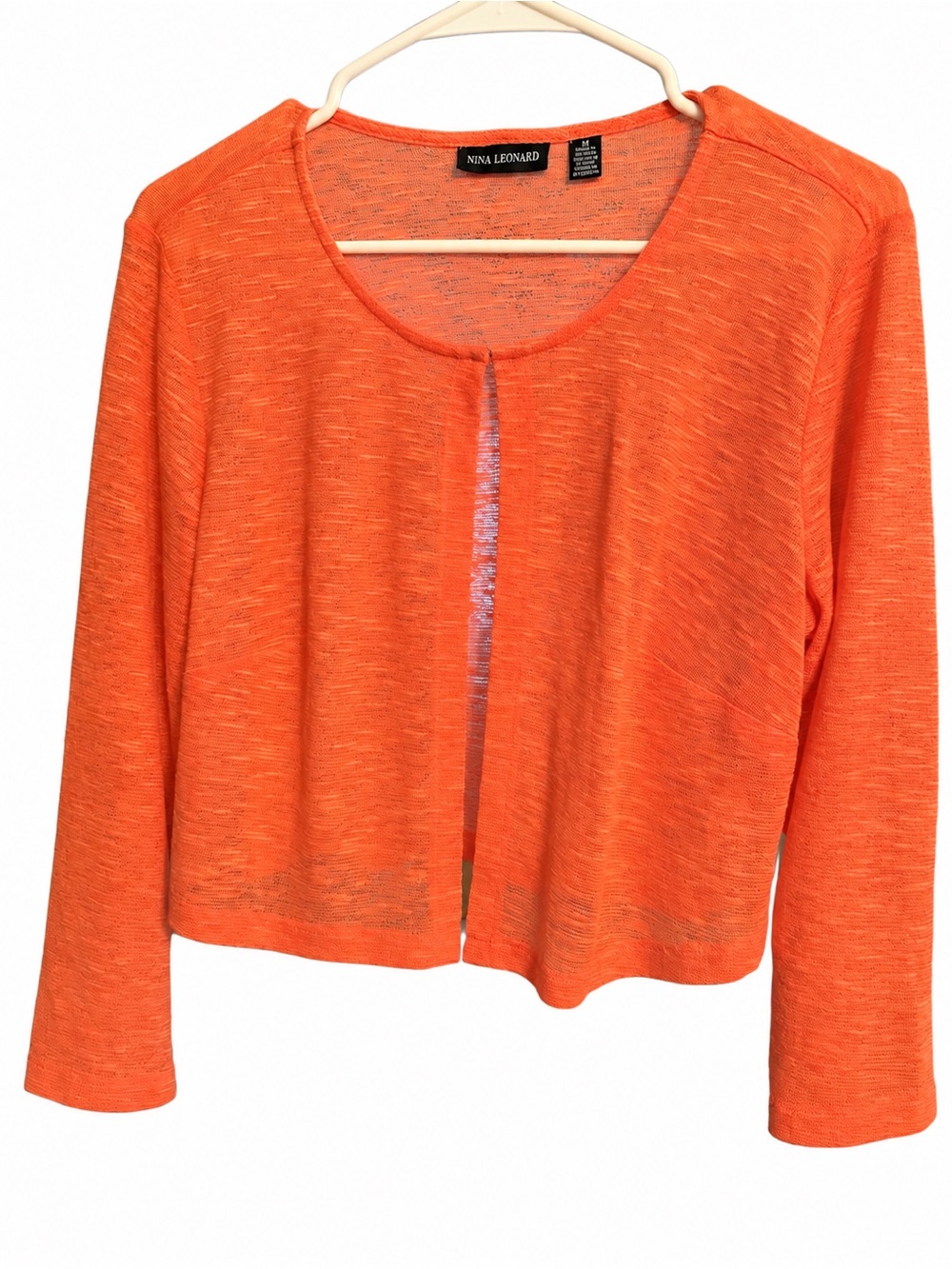 Nina Leonard Orange Semi-Sheer Open Knit Cropped Cardigan Size M - Picture 3 of 6